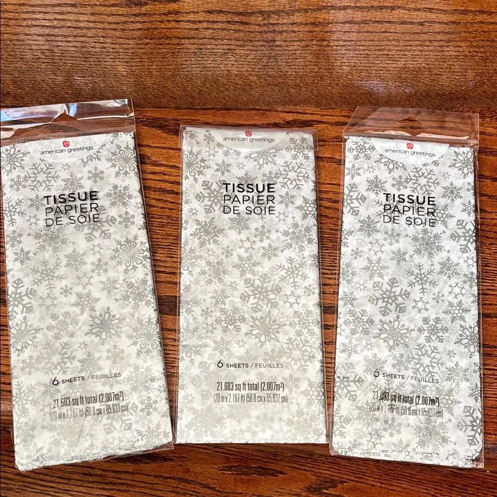 American Greetings 3 Pack White With Silver Snowflakes Holiday Tissue Paper